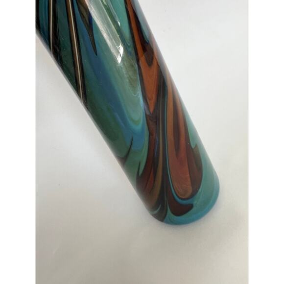 Vintage Art Glass Vase Hand Blown Blue Green Brown Swirl -Collectible JL - Picture 3 of 8
